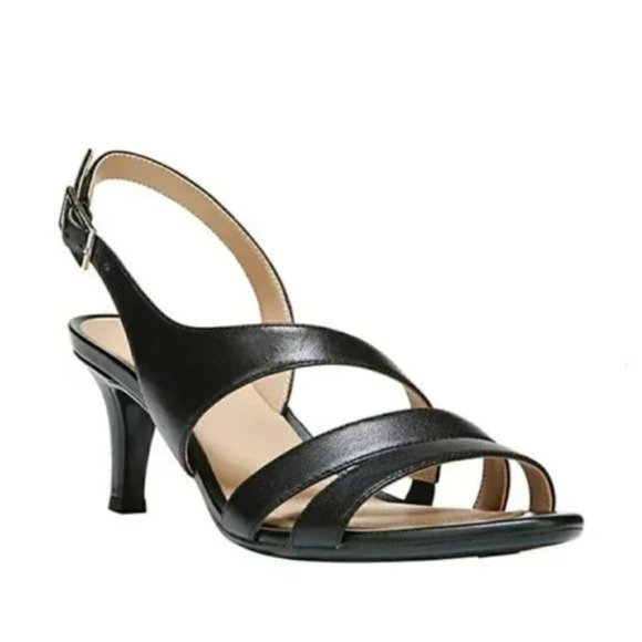 Naturalizer Size 10 Black Leather Strappy Taimi Dress Sandals Low Heels Shoes - Picture 1 of 15